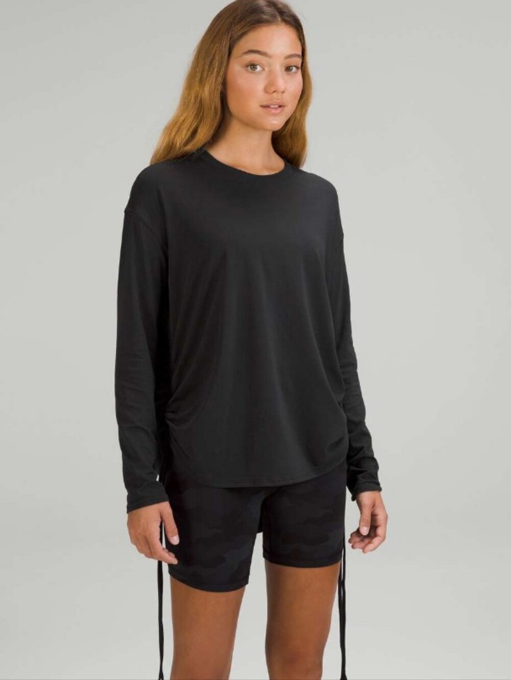 Lululemon Pima Cotton Side-Cinch Long Sleeve Shirt Black Estimated Size 12? 10?